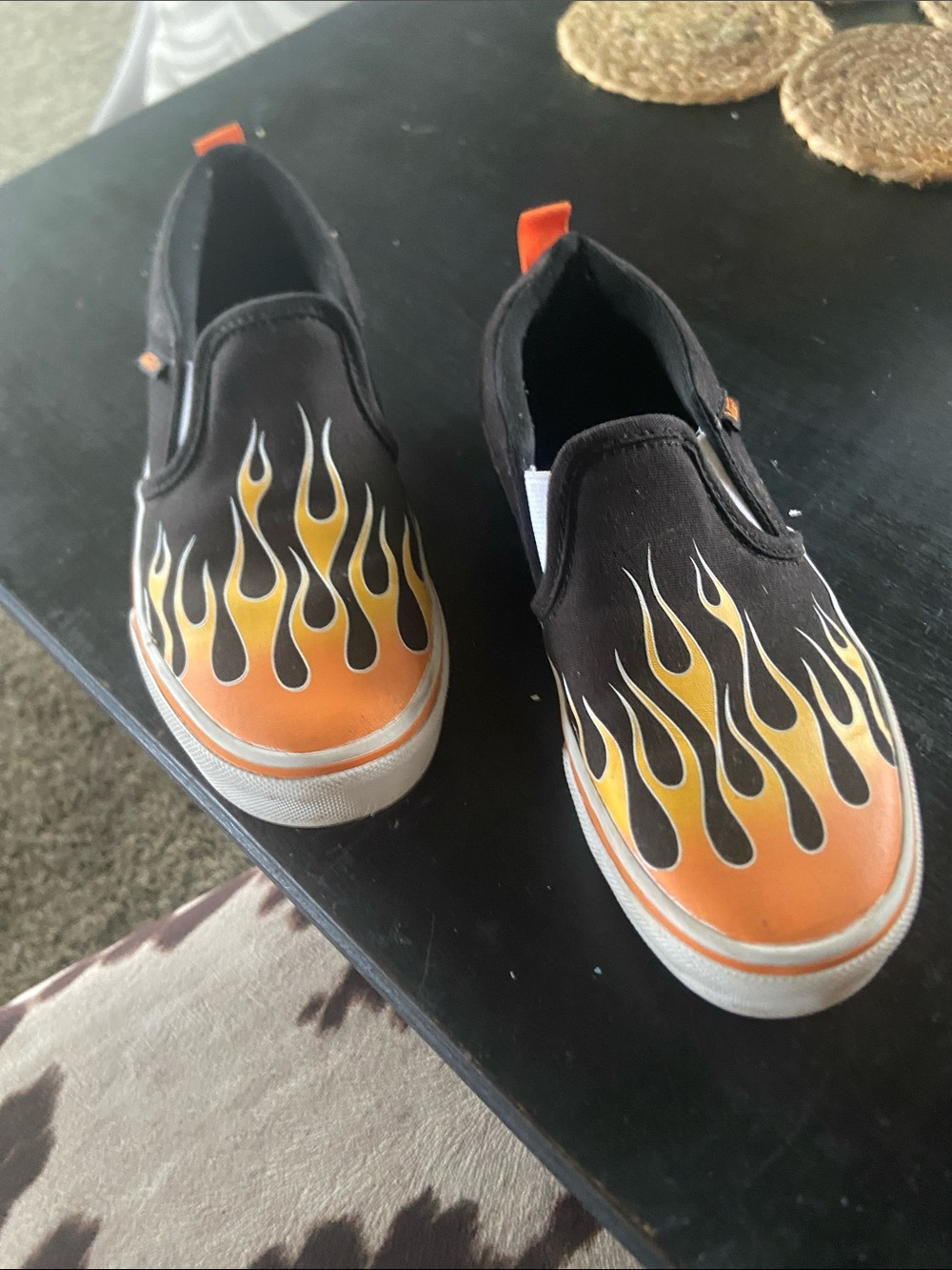 Kids Black & Orange Flame Slip-On Shoes